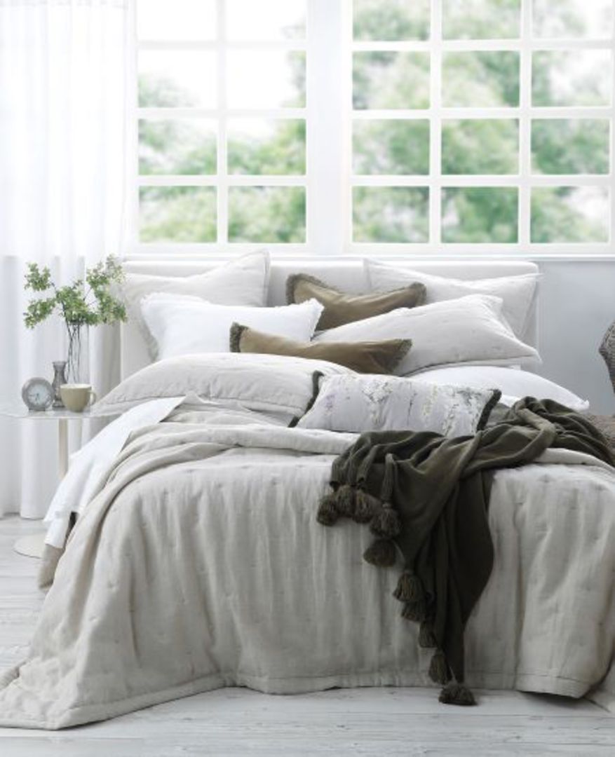 MM Linen - Laundered Linen Bedspread Set -  Quilted Euros and Tassel Pillowcases - Natural image 0